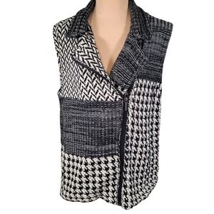 Chaps Mixed Knit Patchwork Moto Vest XL Black White Asymmetrical Zip‎ Texture